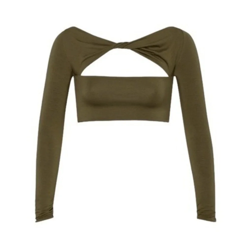 SER.O.YA Ellis Twisted Peekaboo Top Olive Green Long Sleeve‎ Crop Long Sleeve M